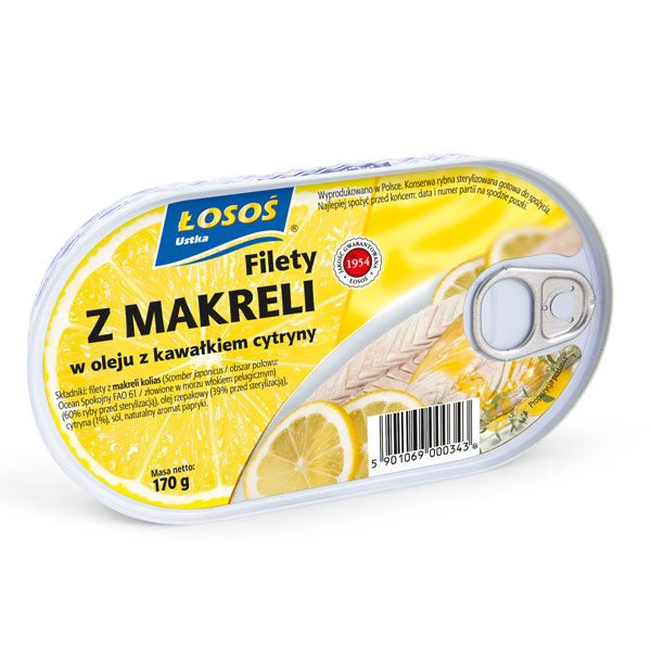 Filety z makreli w oleju, z kawałkiem cytryny - Łosoś Ustka