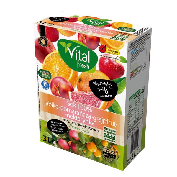 Sok 100% Vital Fresh, jabłko&pomarańcza&grejpfrut&nektarynka - do kupienia w Biedronce
