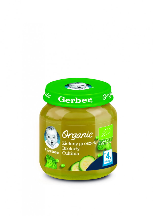 Organic, Zielony groszek, brokuły, cukinia, Gerber