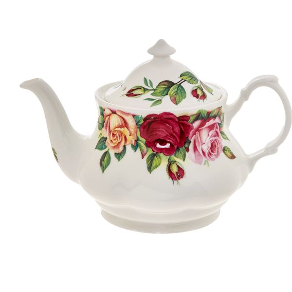 Biały czajnik na herbatę z nadrukiem róż TK Maxx, cena ok. 59.99 zł