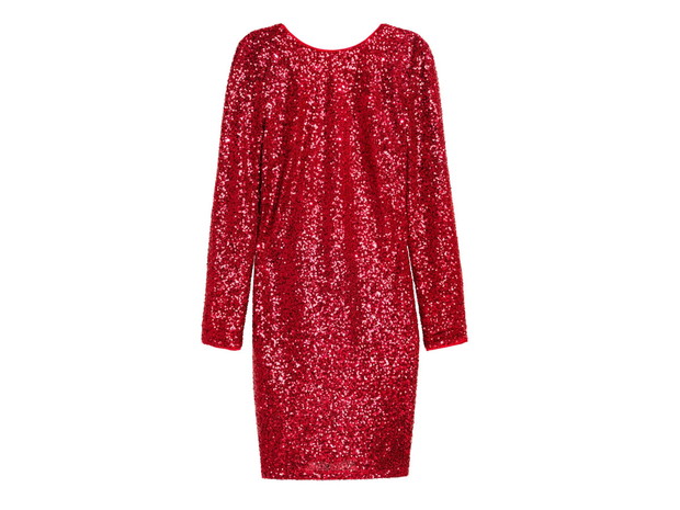 Czerwona cekinowa sukienka, H&M, cena ok. 136,90 zł