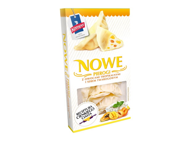 Pierogi z owocami tropikalnymi i serem twarogowym, Konspol, cena ok. 10 zł