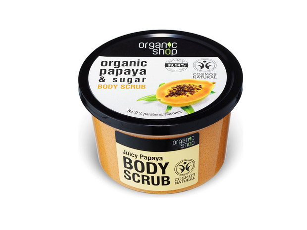 Cukrowy peeling do ciała Soczysta papaja Organic Shop, cena 11,90 zł za 250 ml