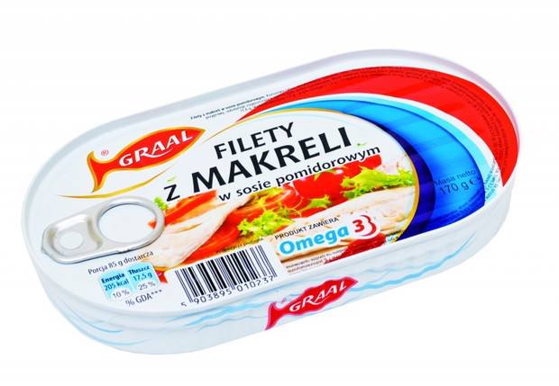 Filety z makreli w sosie pomidorowym, Graal, cena ok. 4 zł