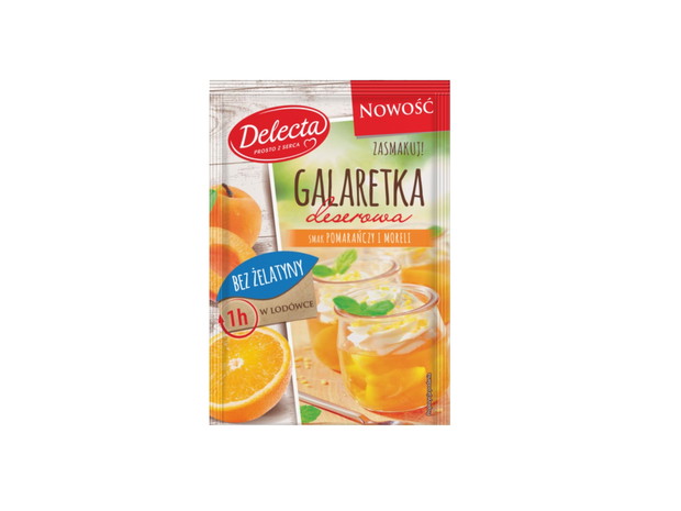 Galaretka bez żelatyny Delecta, pomarańcza i morela - cena ok. 1.80 zł