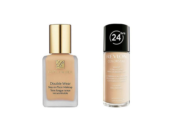 Podkład Double Wear Estee Lauder, cena, ok. 175 zł vs. Podkład Colorstay Combination Revlon, cena, ok. 69,90 zł