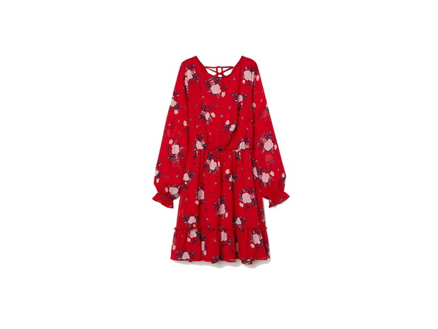 Czerwona sukienka w kwiaty H&M, cena ok. 129,90 zł