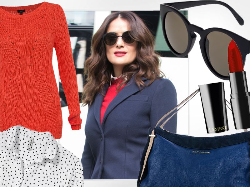 Salma Hayek w granacie i czerwieni