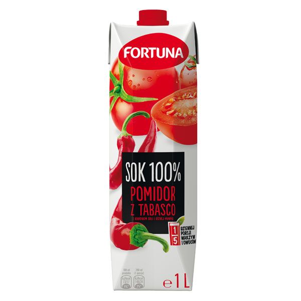 Nowości spożywcze, sierpień 2014: sok Fortuna - pomidor z tabasco