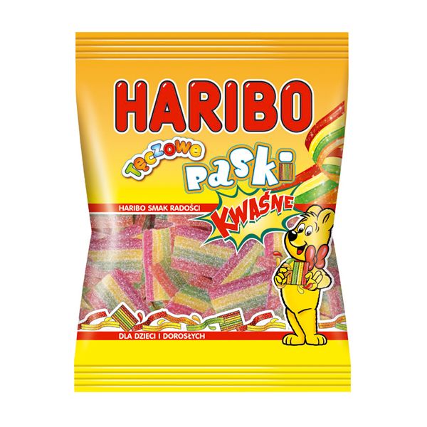 Nowości spożywcze, październik 2014: kwaśne żelki Tęczowe Paski - Haribo