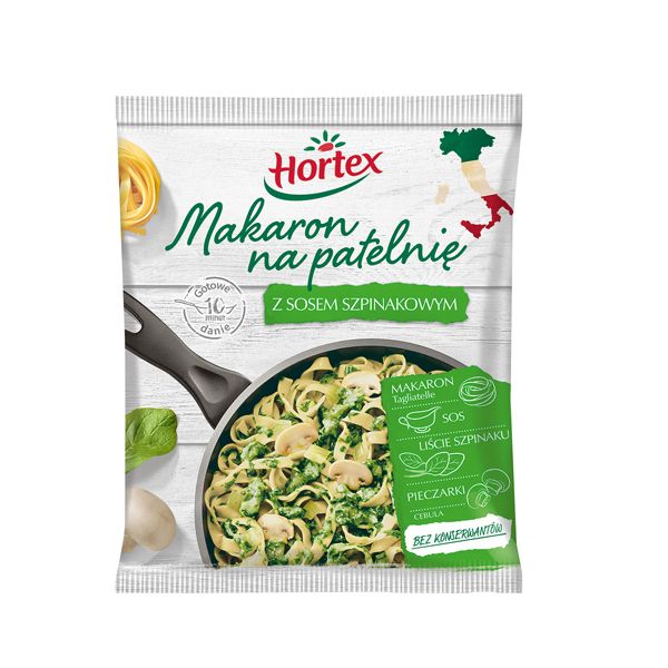 Nowości spożywcze, październik 2014: makaron na patelnię z sosem szpinakowym - Hortex