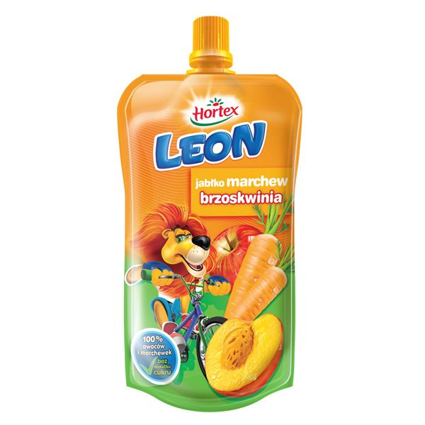 Nowości spożywcze, wrzesień 2014: sok Leon, jabłko&marchew&brzoskwinia