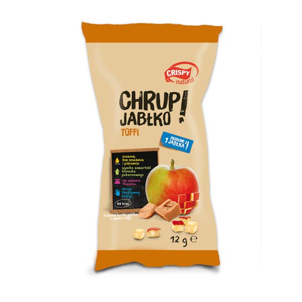 Suszone jabłka o smaku toffi, Crispy Natural, cena ok. 3,5 zł