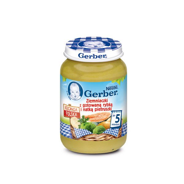 Danie z ziemniaczkami i rybką, Gerber, cena ok. 6 zł