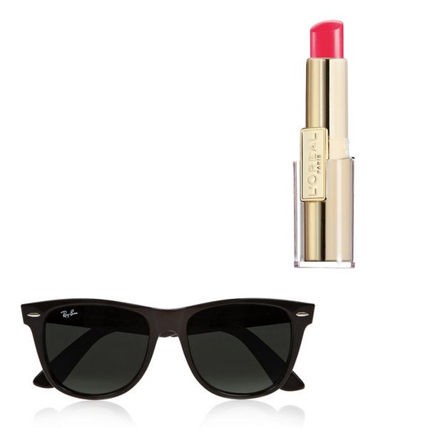 Jak dobrać kolor szminki do oprawek okularów - okulary Ray Ban, cena 599 zł, szminka Loreal, cena 44,90 zł