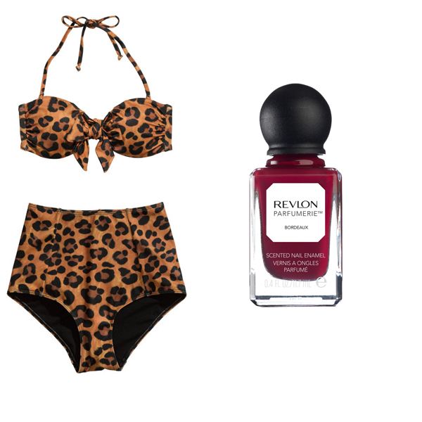 Kostium kąpielowy H&M, cena 119 zł, lakier do paznokci Revlon, cena 19 zł