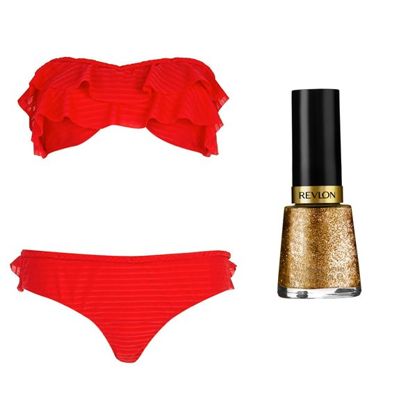 Kostium kąpielowy River Island, cena 109 zł, lakier do paznokci Revlon, cena 19 zł
