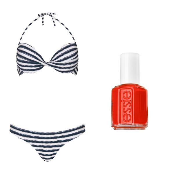 Kostium kąpielowy Topshop, cena 119 zł, lakier do paznokci Essie, cena 35 zł