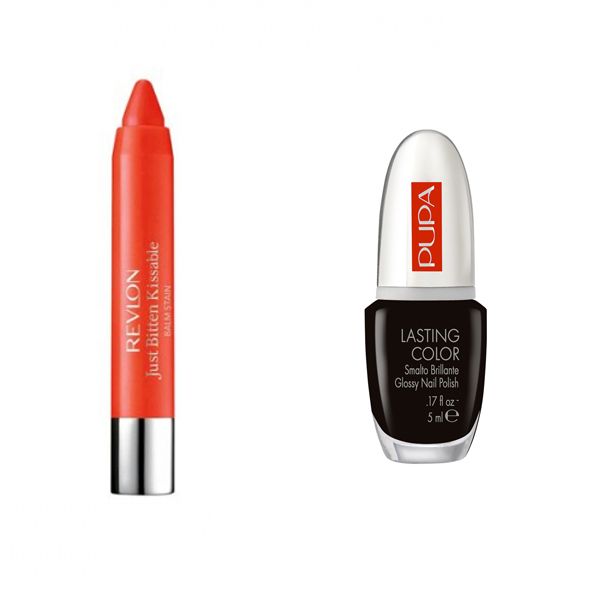 Szminka do ust Revlon, cena 39,90 zł i lakier do paznokci Pupa, cena 24,90 zł