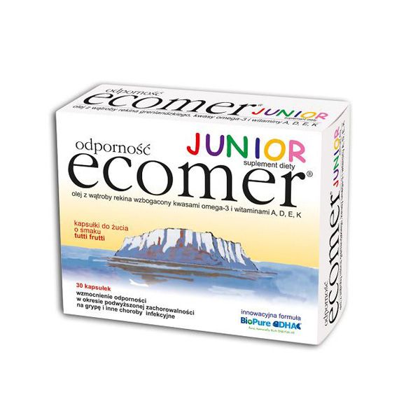 Tran dla dzieci Ecomer Junior, cena ok. 27 zł (opakowanie 30 kapsułek do żucia)