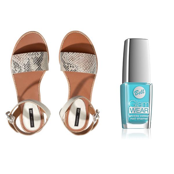 sandałki H&M cena 149,90 zł, lakier do paznokci Bell cena 10,90 zł