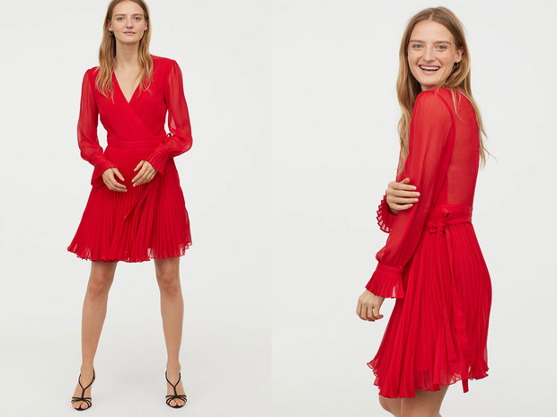 Czerwona sukienka szyfonowa, H&M, cena ok. 199,99 zł