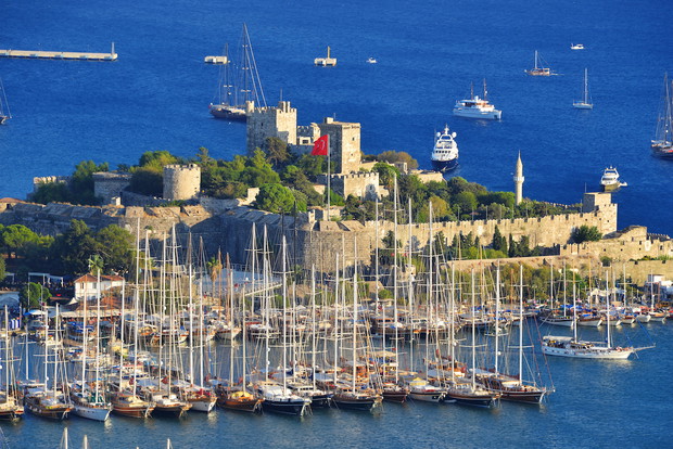 View of Bodrum harbor and Castle of St. Peter
