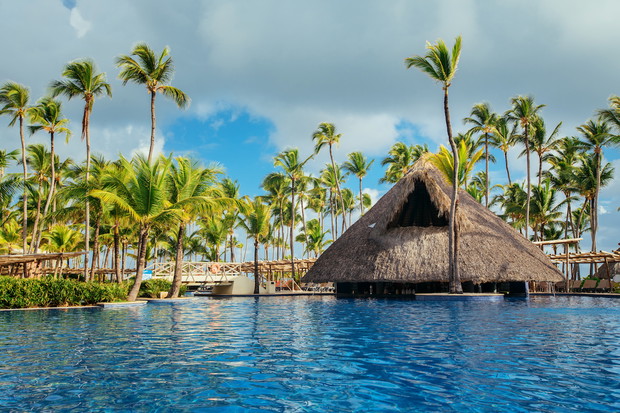 Tropical swimming pool in luxury resort, Punta Cana