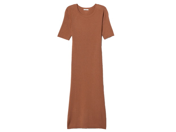 Beżowa sukienka z dżerseju w prążki, H&M, cena ok. 99,99 zł