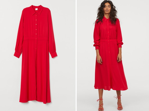 Czerwona sukienka midi H&M, cena, ok. 129,99 zł
