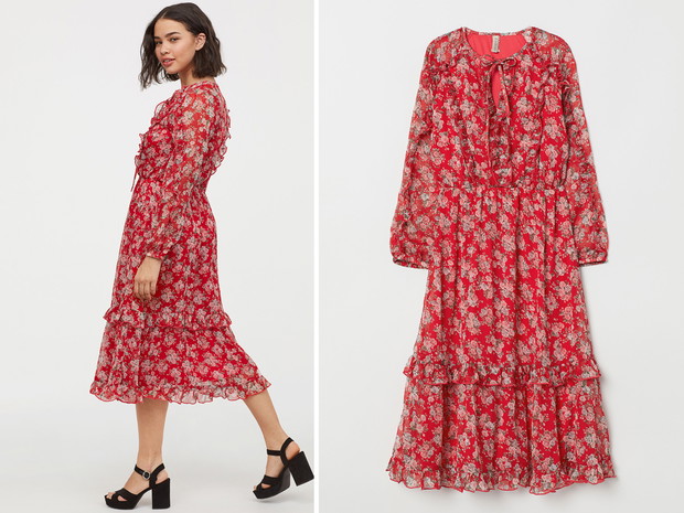 Czerwona sukienka midi H&m, cena, ok. 139,90 zł
