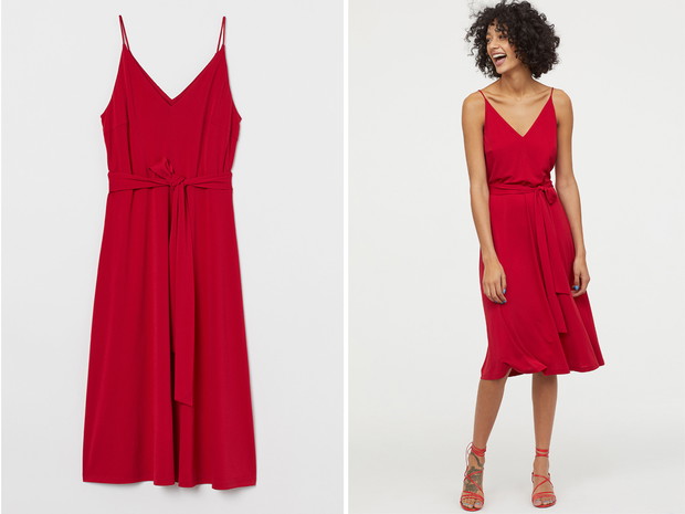 Czerwona sukienka na cienkich ramiączkach H&M, cena, ok. 79,99 zł
