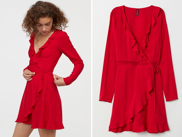 Kopertowa sukienka z falbankami H&M, cena, ok. 79,90 zł