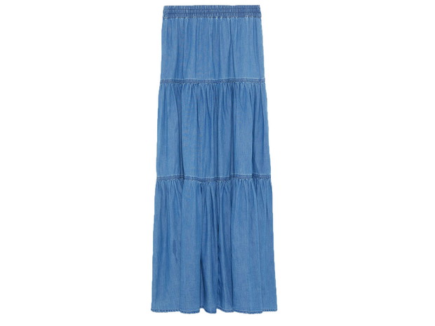 Rozkloszowana denimowa spódnica maxi, Zara, cena ok. 199,00 zł