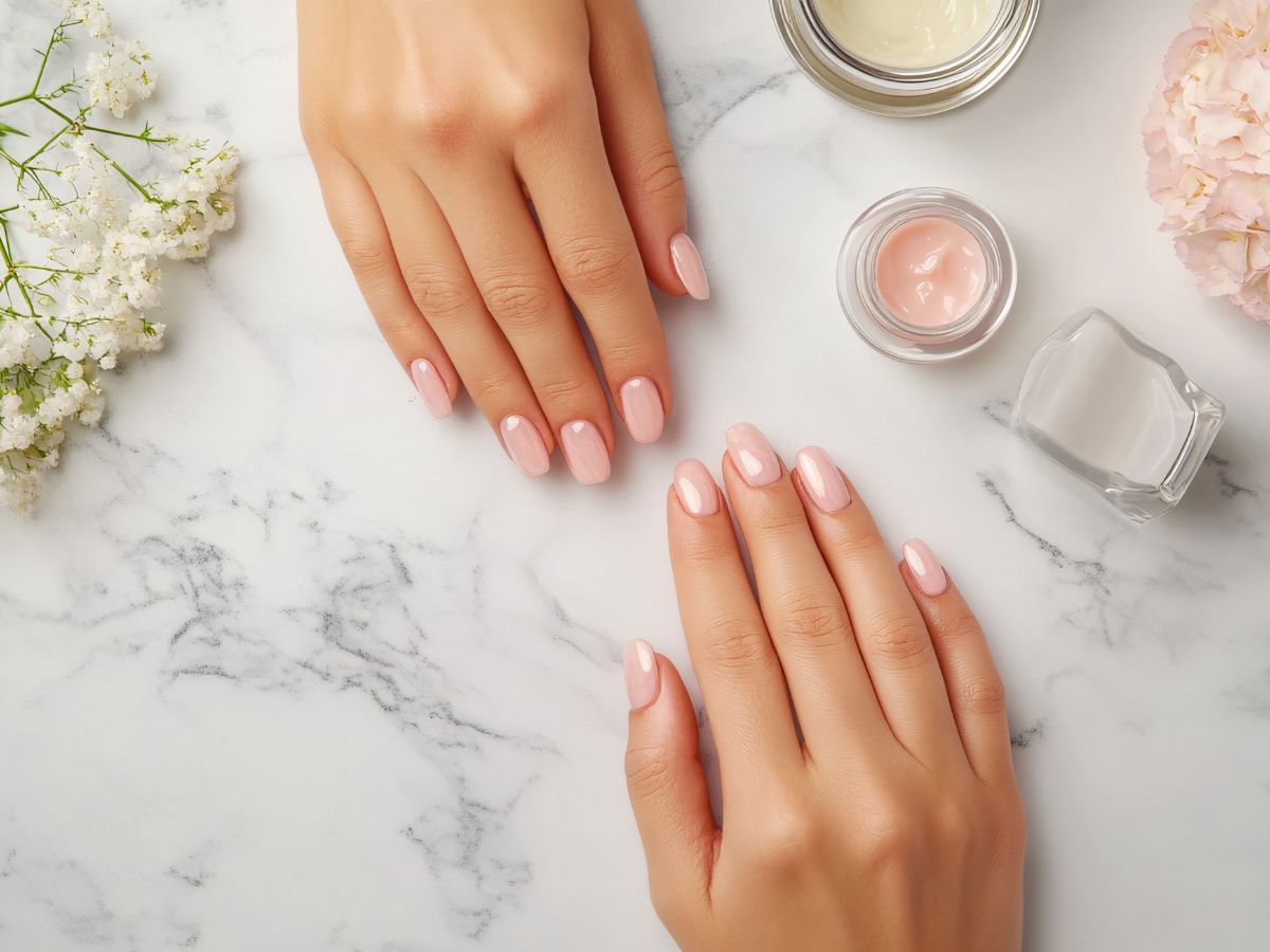manicure french z brokatem
