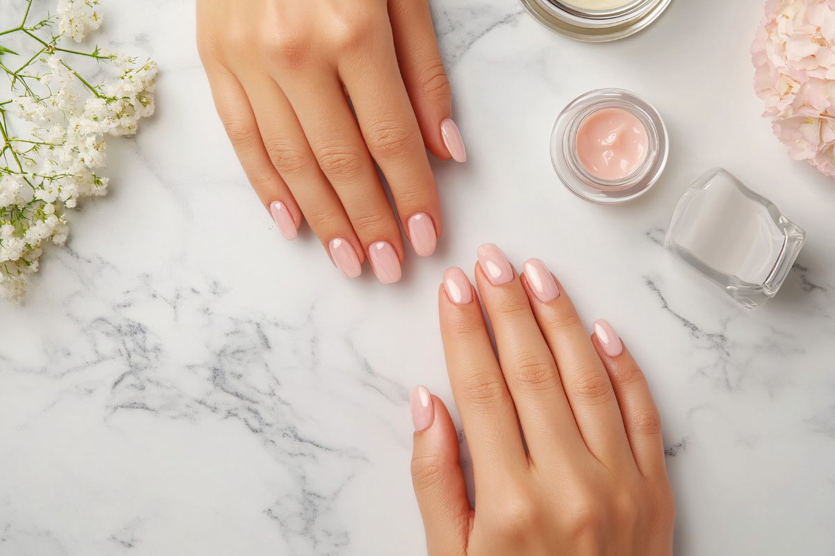 manicure french z brokatem