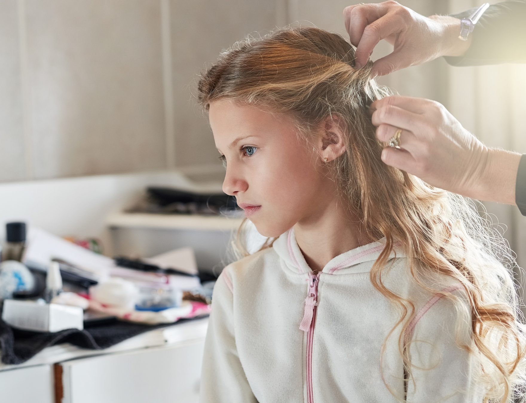 Getting her hair done