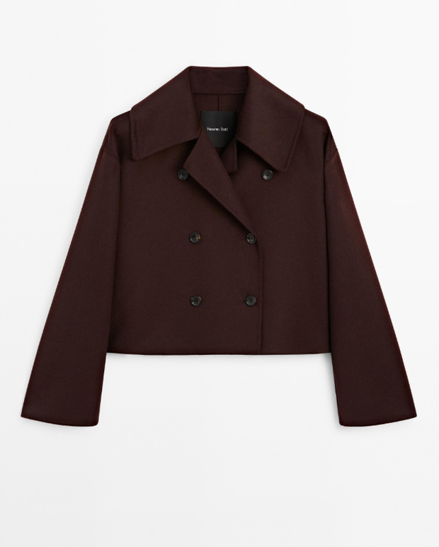 Krótki płaszcz z mieszanki wełny w kolorze bordowym - Massimo Dutti 