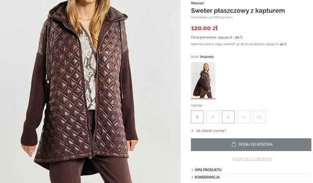 Sweter płaszczowy z Monnari