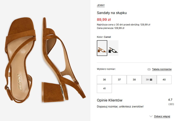 Eleganckie sandały do biura na słupku z CCC