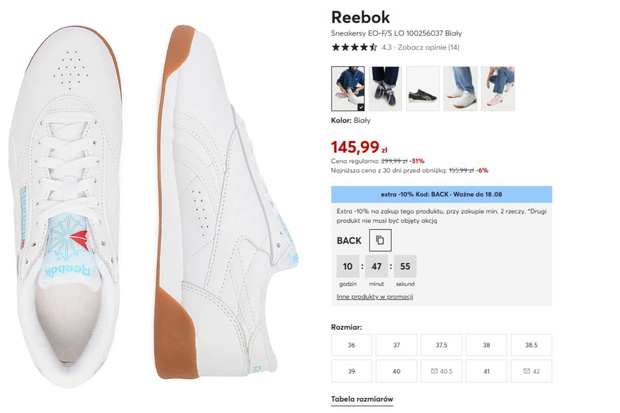 Sneakersy Reebok na wyprzedaży