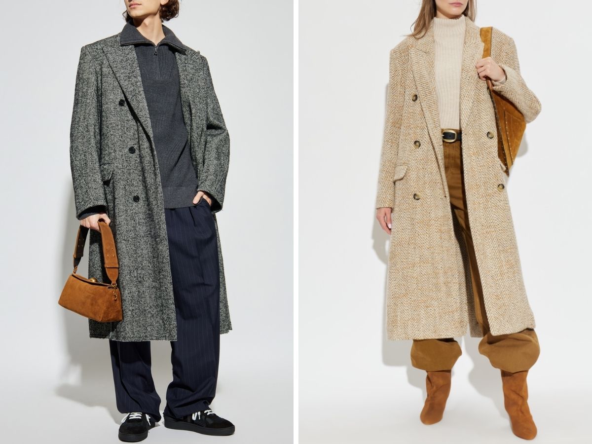 Płaszcz w jodełkę luksusowych marek: Lanvin i Marant Etoile
