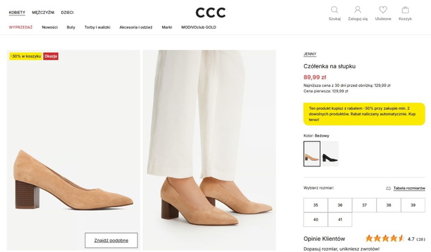 Czółenka na słupku z CCC