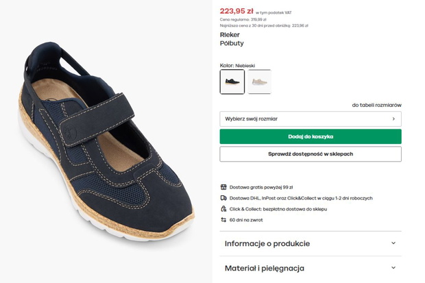 Półbuty Rieker z Deichmanna
