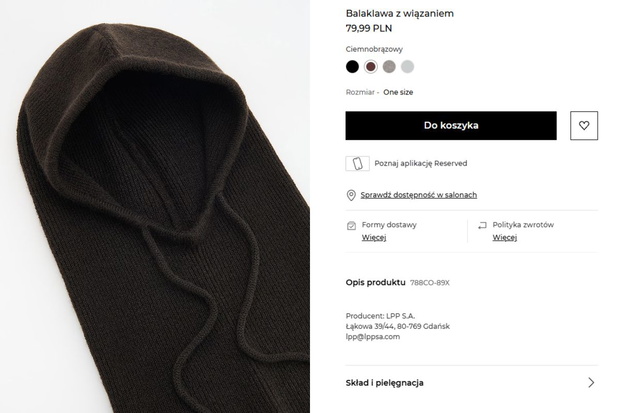 Alternatywa dla czapki z Reserved: balaklawa