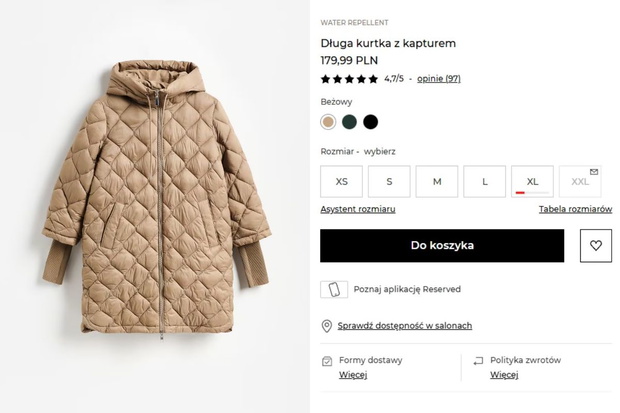 Długa kurtka pikowana z Reserved
