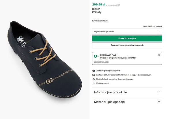 Półbuty Rieker z Deichmanna