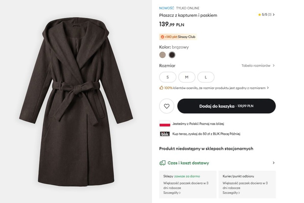 Brązowy płaszcz z Sinsay