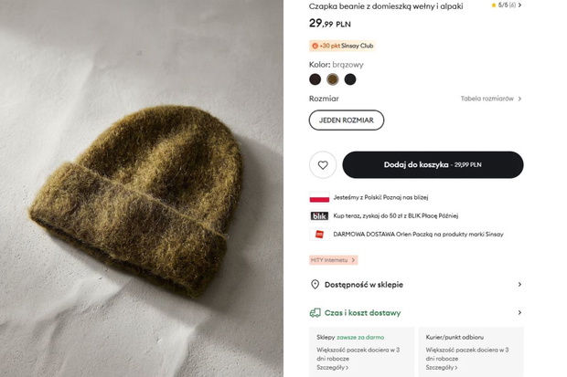 Czapka z wełną i alpaką z Sinsay