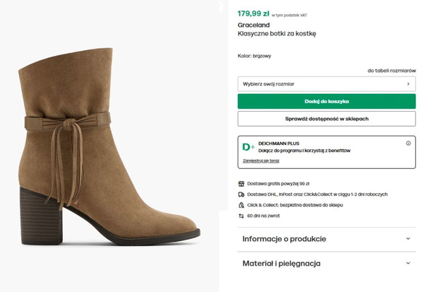 Brązowe botki z Deichmanna na słupku